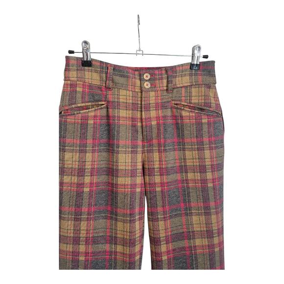 The Essential Trouser By Anthropologie Womens Size 2 FlarePants Plaid Stretch - Picture 3 of 9